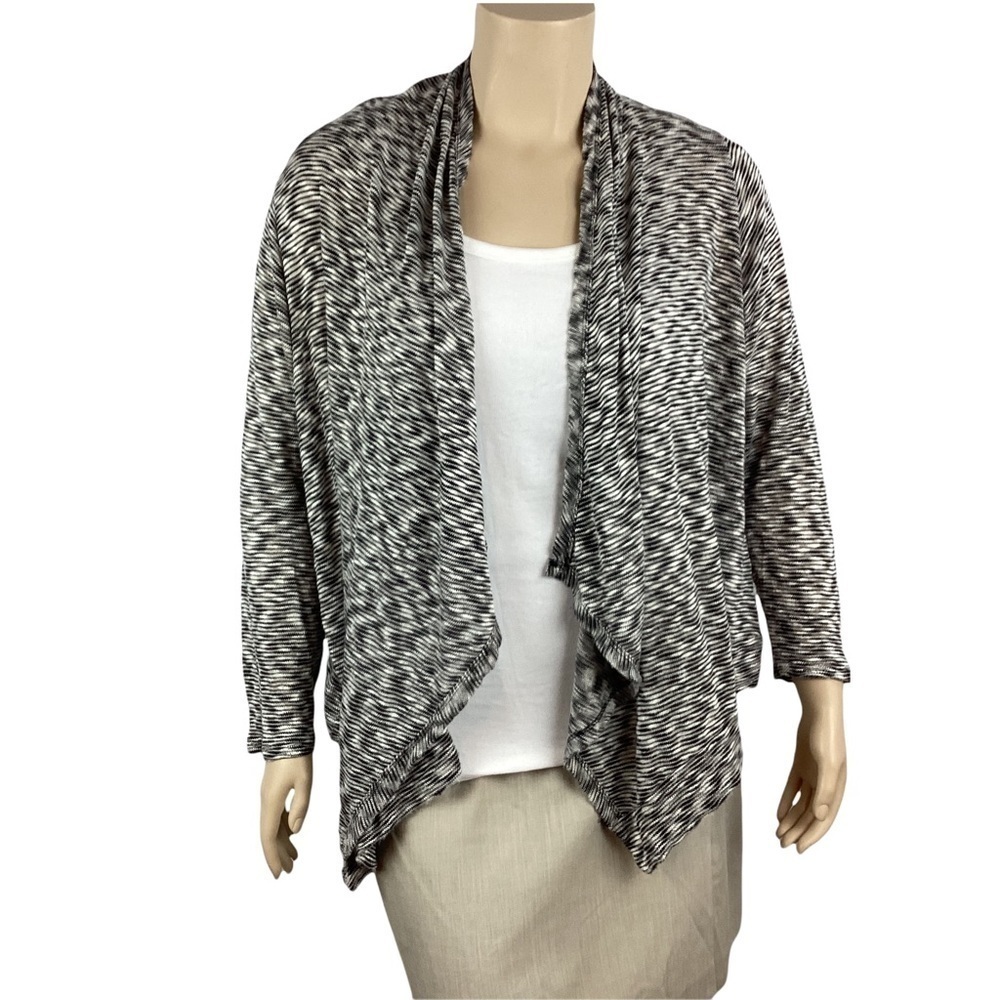 Avenue Cardigan Sweater Size 22/24 Black White Open Front Long Sleeve